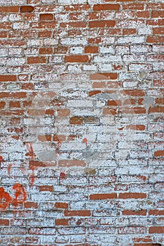 Old red with white brick wall, background, texture