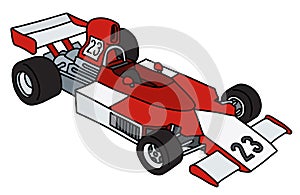 The old red and white formula one racecar photo