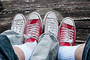 Old red and white sneakers