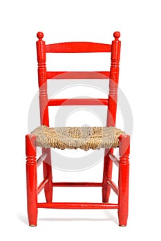 Old red wicker chair photo