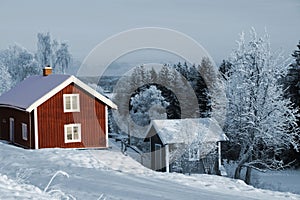 Old red wooden cottages