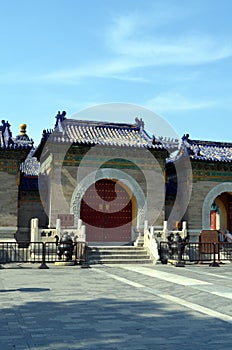 Old red wooden gate in The Temple of Heaven, Beijing, China.