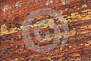 Old red and yellow brick wall as background