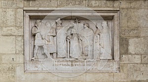 Old relief of the crowning the first Hungarian king photo