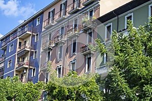 Old residential buildings in Milan, Italy