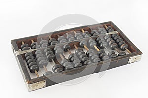 An old and retro abacus, wood black on white background