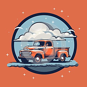 Old retro american muscle pick up truck as logo icon design template vector illustration