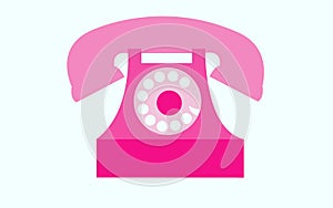 Old, retro, antique, ancient, vintage, hipster, pink disk phone with snorkel on white background.