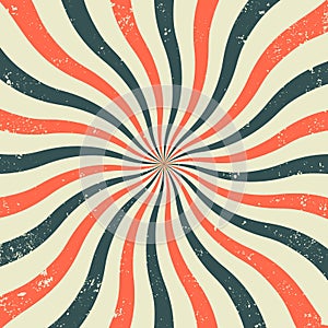 Old retro background with rays and explosion imitation. Vintage starburst pattern with bristle texture. Circus style