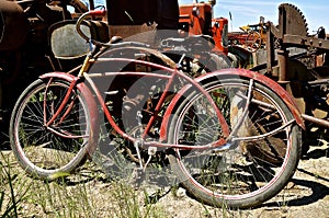 Old retro bike and tractor parts