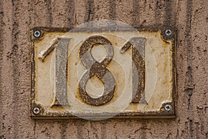 Old retro cast iron plate number 181