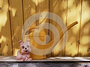 Old retro children`s toys: bicycle,Bunny, watering can, boat, bear, monkey. Vintage style filtered photo