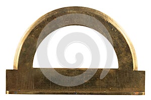 old retro circle brass protractor isolated on white