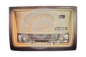 The Old retro classic radio from 1950-1960 and the years. isolated white background