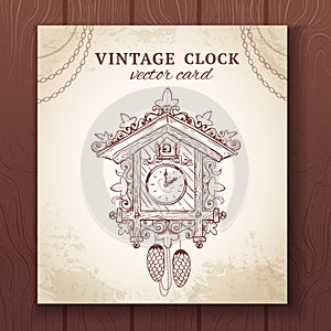 Old retro cuckoo clock card