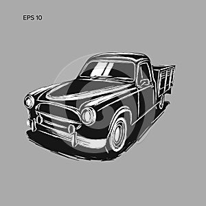 Old retro farmer pickup truck vector illustration icon. Hand drawn illustration