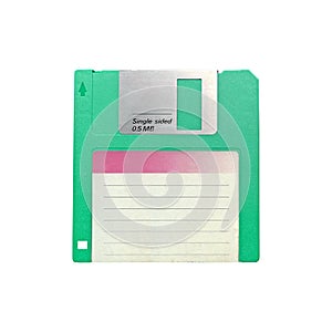 Old retro floppy disk isolated on white background