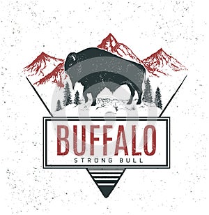 Old retro logo with bull buffalo