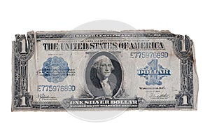 Old retro one dollar isolated on white background