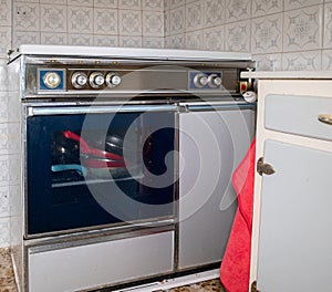 Old retro oven in an old style kitchen
