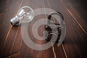 Old retro padlock and light bulb