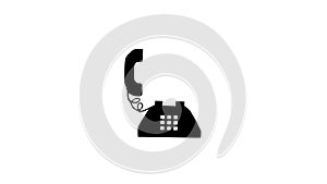 The old retro phone rings and someone talks to the headset. Phone old retro vintage black outline silhouette isolated on white bac