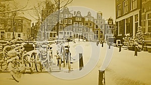 Old retro photo from the Jordaan in Amsterdam Netherlands in winter photo
