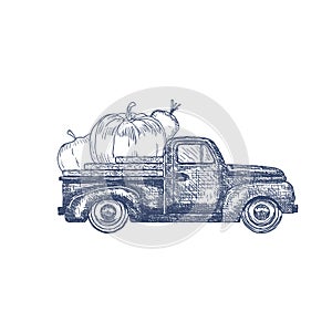 Old retro pick-up truck with Vegetables