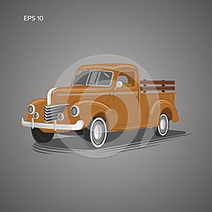 Old retro pickup truck vector illustration. Vintage transport vehicle