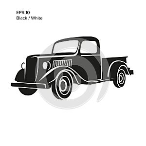 Old retro pickup truck vector illustration. Vintage transport vehicle