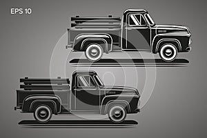 Old retro pickup truck vector illustration. Vintage transport vehicle