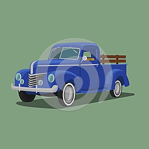 Old retro pickup truck vector illustration. Vintage transport vehicle