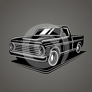 Old retro pickup truck vector illustration. Vintage transport vehicle