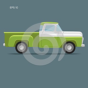 Old retro pickup truck vector illustration. Vintage transport vehicle