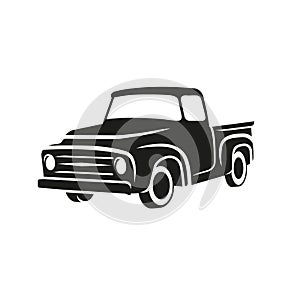 Old retro pickup truck vector illustration. Vintage transport vehicle