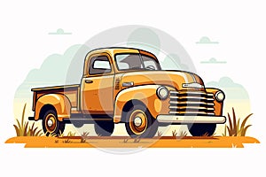 Old retro pickup truck vector illustration. Vintage transport vehicle