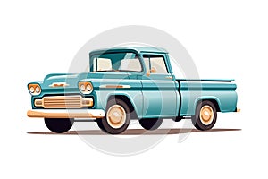 Old retro pickup truck vector illustration. Vintage transport vehicle