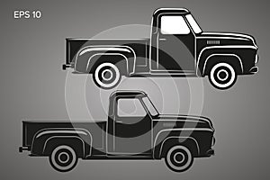 Old retro pickup truck vector illustration. Vintage transport vehicle photo