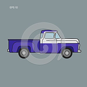 Old retro pickup truck vector illustration. Vintage transport vehicle