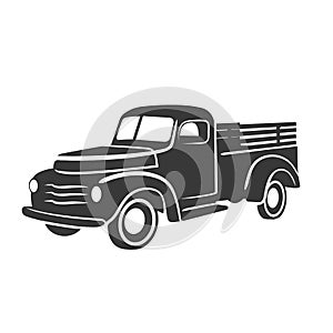 Old retro pickup truck vector illustration. Vintage transport vehicle