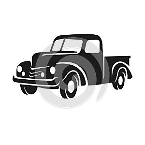 Old retro pickup truck vector illustration. Vintage transport vehicle