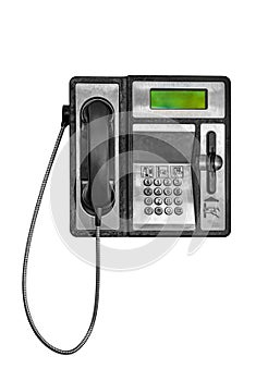 Old retro public payphone isolated