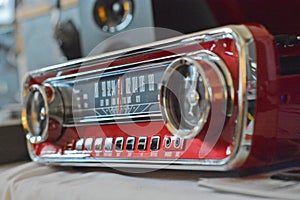 Old retro radio with on table