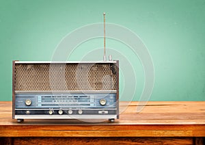 Old retro radio on table