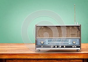 Old retro radio on table photo