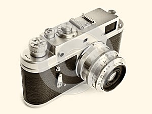 Old retro rangefinder camera isolated white