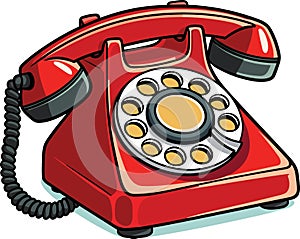 Old retro rotary telephone. Vintage red phone isolated on a white background. Vector