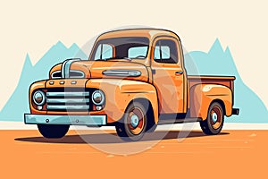 Old retro rusty american muscle pick up truck vector illustration