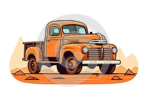 Old retro rusty american muscle pick up truck vector illustration