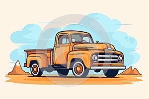 Old retro rusty american muscle pick up truck vector illustration